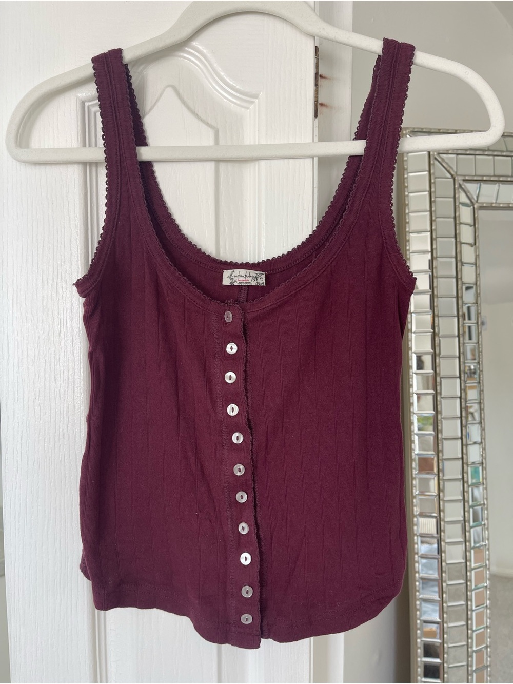 Free People Button-Front Pointelle Tank in Burgundy